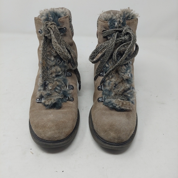 Sam Edelman Darrah Sand Taupe Suede Faux Fur Plaid Ankle Boots Block Heel Size 8 - Picture 2 of 11